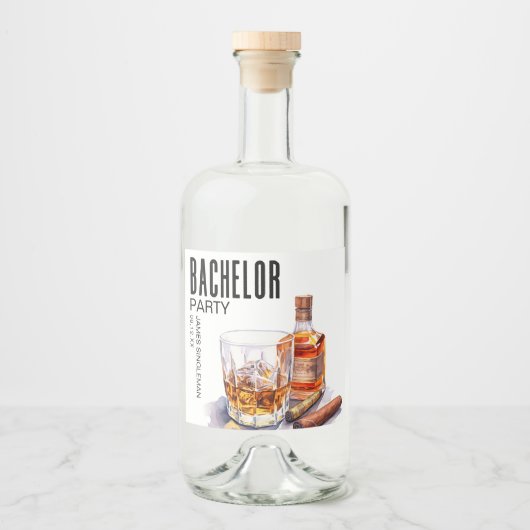 Bourbon en sigaar vrijgezellenfeest likeurfles etiket (Voorkant)