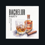 Bourbon en sigaar vrijgezellenfeest servet<br><div class="desc">Zet de scène voor uw viering met onze Bourbon en Cigar Party servet. Het waterverf ontwerp voegt een vleugje elegantie toe aan uw tafelomgeving,  waardoor een sfeer van ontspanning en kameraadschap ontstaat.</div>