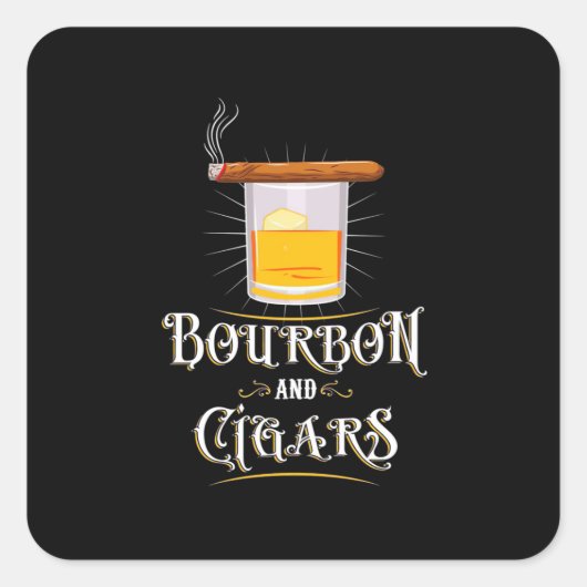 Bourbon en sigaren vierkante sticker (Voorkant)