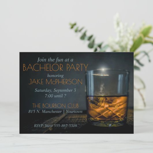 Bourbon Gentleman Plaid Bachelor Uitnodiging (Staand voorkant)
