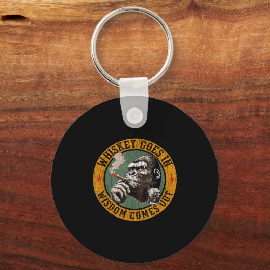 Bourbon Goes In Wisdom komt uit aap Whiskey Sleutelhanger (Voorkant)