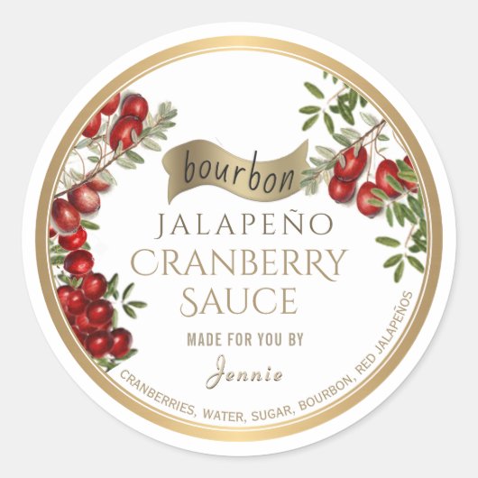 Bourbon Jalapeño Cranberrysaus Gemaakt door Ronde Sticker (Voorkant)