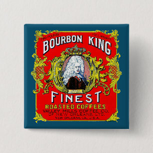 Bourbon King Finest Roasted Coffes Vierkante Button 5,1 Cm