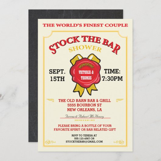 Bourbon label Voorraad de bar uitnodiging (Voorkant / Achterkant)