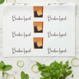 Bourbon Legend en glaasjes op white Kitchen Towel Theedoek