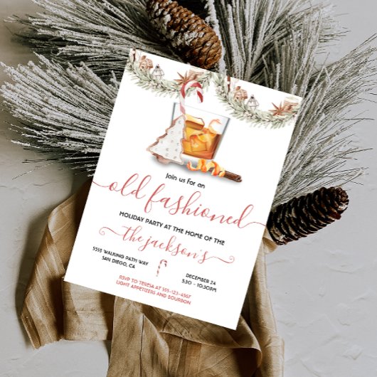 Bourbon Old Fashioned kerstfeestelijkheidspartij Kaart
