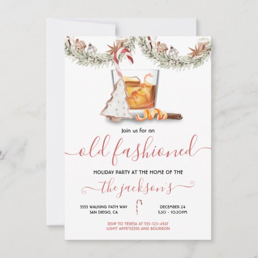 Bourbon Old Fashioned kerstfeestelijkheidspartij Kaart (Voorkant)