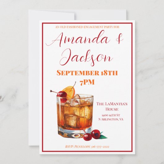 Bourbon ouderwets verlovingsfeest kaart (Voorkant)