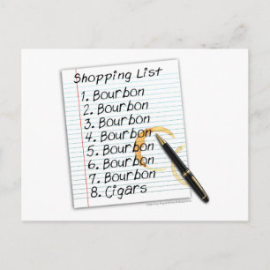 BOURBON SHOPPING LIST COCKTAIL HUMOR BRIEFKAART