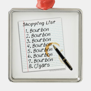 BOURBON SHOPPING LIST COCKTAIL HUMOR METALEN ORNAMENT