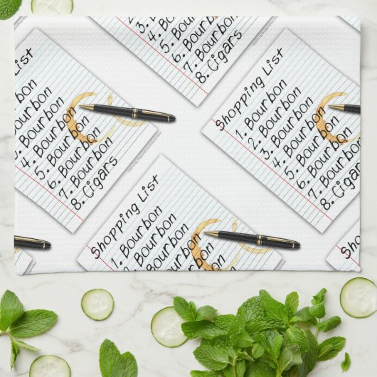 BOURBON SHOPPING LIST COCKTAIL HUMOR THEEDOEK (Gevouwen)