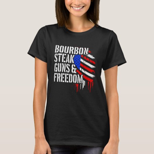 Bourbon Steak & Freedom USA Flag Funny Whiskey Lov T-shirt (Voorkant)