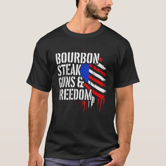 Bourbon Steak & Freedom USA Flag Funny Whiskey Lov T-shirt (Voorkant)