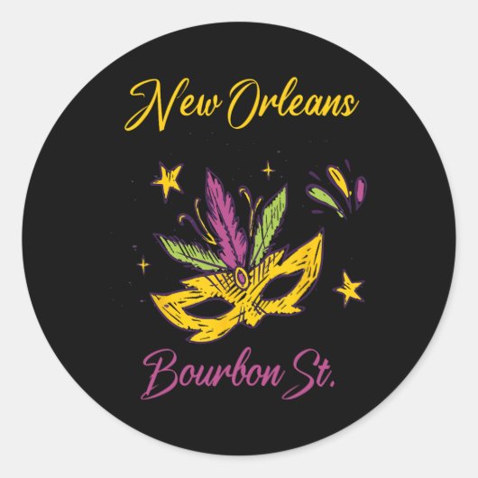 Bourbon Street French Quarter New Orleans Mardi Gr Ronde Sticker (Voorkant)