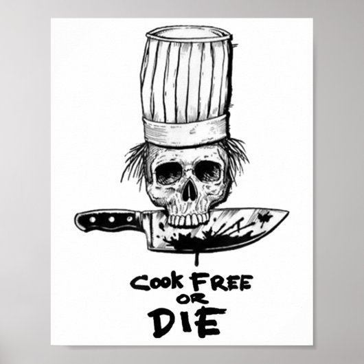 Bourdain Cook Free or Die Funny Skull Chef Voedsel Poster (Voorkant)
