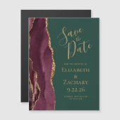 Bourgogne Agaat Gold Green Magnetic Save the Date (Voorkant / Achterkant)
