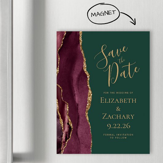 Bourgogne Agaat Gold Green Magnetic Save the Date