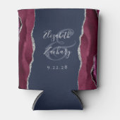 Bourgogne Agaat Zilver Marine Blauw Bruiloft Blikjeskoeler (Voorkant)