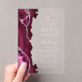 Bourgogne Agaat Zilveren Tekst Eerste Heilige Comm Acryl Uitnodigingen (Insitu (Draagbaar))