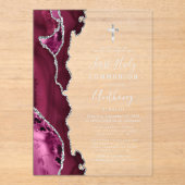 Bourgogne Agaat Zilveren Tekst Eerste Heilige Comm Acryl Uitnodigingen (Voorkant)