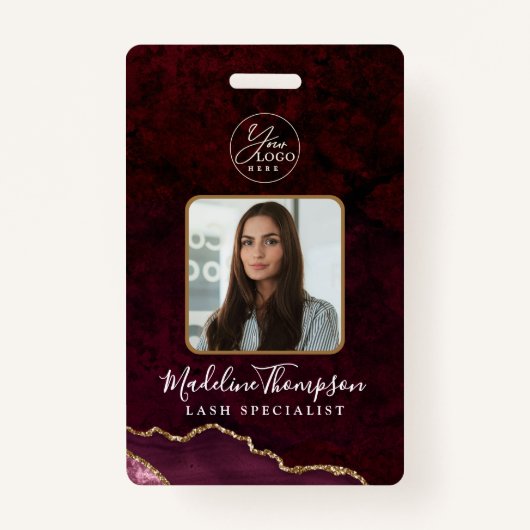 Bourgogne Agate Marble Business Logo Bedrijf ID Badge (Voorkant)
