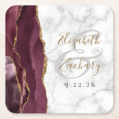Bourgogne Agate Marble Gold Script Weddenschap Kartonnen Onderzetters (Voorkant)