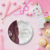 Bourgogne Agate Marble Gold Script Weddenschap Papieren Bordje (Feest)