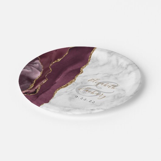Bourgogne Agate Marble Gold Script Weddenschap Papieren Bordje (Gekanteld)