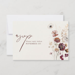 Bourgogne Anemone Bloemen Trouwmaaltijd RSVP Kaartje