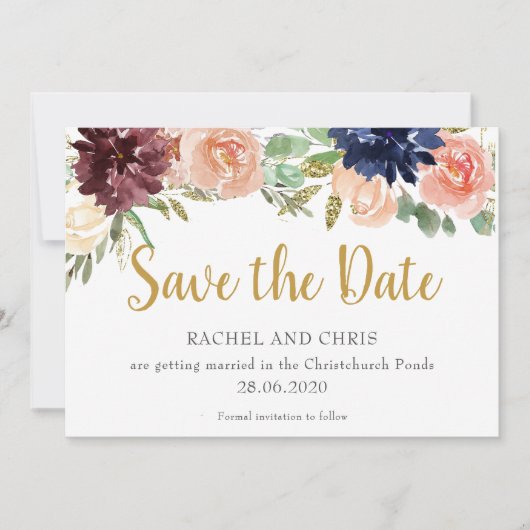 Bourgogne Aquarel Herfst Bruiloft Save The Date Kaart (Voorkant)