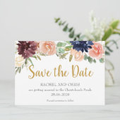 Bourgogne Aquarel Herfst Bruiloft Save The Date Kaart (Staand voorkant)