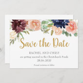 Bourgogne Aquarel Herfst Bruiloft Save The Date Kaart (Voorkant / Achterkant)