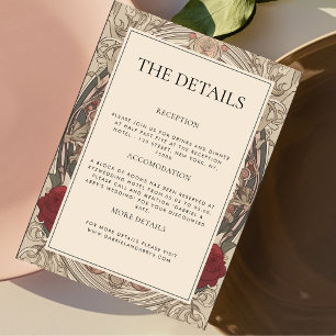 Bourgogne Art Nouveau Floral Details Bruiloft Informatiekaartje