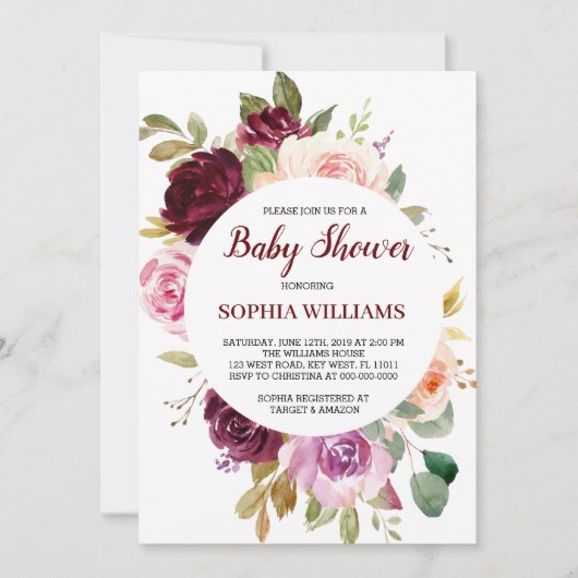 Bourgogne Baby shower Invitation Kaart (Voorkant)