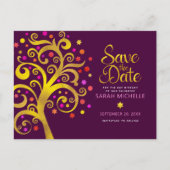 Bourgogne Bat Mitswa Save Datum Gouden Boom des Le Uitnodiging Briefkaart (Voorkant)