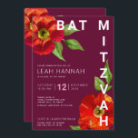 Bourgogne Bat Mitzvah Bloemen Waterverf Modern Kaart<br><div class="desc">Wees trots, blij en toon deze mijlpaal van je favoriete Bat Mitzvah met deze geavanceerde, persoonlijke uitnodiging! Een verbluffende, bloedige waterverf met een modern san serif-type bedekt de achtergrond van een schotwond. Pas de douanetekst met de naam, de datum, en de plaatsinformatie van uw Bat Mitzvah aan. Gegarandeerd om een...</div>