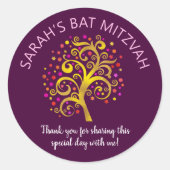 Bourgogne Bat Mitzvah Gouden Folie Boom van het Le Ronde Sticker (Voorkant)