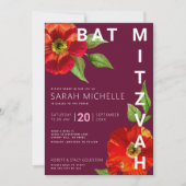 Bourgogne Bat Mitzvah Moderne Bloemen Waterverf Kaart (Voorkant)