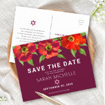 Bourgogne Bat Mitzvah Save Date Floral Waterverf Uitnodiging Briefkaart<br><div class="desc">Zorg ervoor dat al je vrienden en familieleden de mijlpaal van je dochter Bat Mitzvah kunnen vieren! Stuur deze chique, prachtige, rode bloemige waterverf met modern san serif type tegen een bordeaux achtergrond, gepersonaliseerd "Save the Date" briefkaart. Personaliseer de aangepaste tekst met de naam en datum van uw Bat Mitzvah....</div>