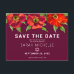Bourgogne Bat Mitzvah Save Date Floral Waterverf Uitnodiging Briefkaart<br><div class="desc">Zorg ervoor dat al je vrienden en familieleden de mijlpaal van je dochter Bat Mitzvah kunnen vieren! Stuur deze chique, prachtige, rode bloemige waterverf met modern san serif type tegen een bordeaux achtergrond, gepersonaliseerd "Save the Date" briefkaart. Personaliseer de aangepaste tekst met de naam en datum van uw Bat Mitzvah....</div>