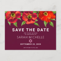 Bourgogne Bat Mitzvah Save Date Floral Waterverf