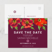 Bourgogne Bat Mitzvah Save Date Floral Waterverf Uitnodiging Briefkaart (Voorkant / Achterkant)