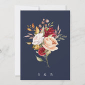 Bourgogne Beige Navy Blue Herfst Bloemenbruiloft Kaart (Achterkant)