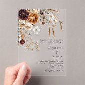 Bourgogne beige pampas bloemen duidelijke bruiloft acryl uitnodigingen (Insitu (Draagbaar))