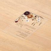 Bourgogne beige pampas bloemen duidelijke bruiloft acryl uitnodigingen (Laagn)