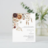 Bourgogne beige pampas bloemen huwelijksuitnodigin (Staand voorkant)