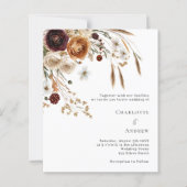 Bourgogne beige pampas bloemen huwelijksuitnodigin (Voorkant)