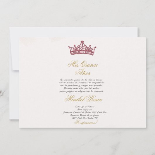 Bourgogne beige Quinceañera uitnodiging in het Spa (Achterkant)