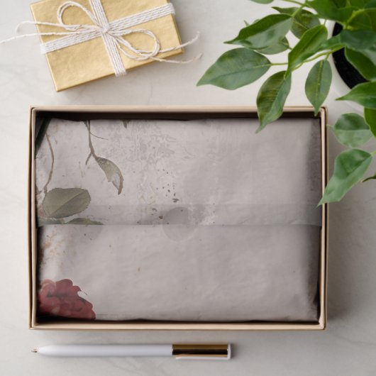 Bourgogne & Beige, Rozen Bloemen, Shabby Chic Tissuepapier (Geschenk)