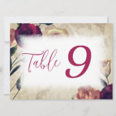 Bourgogne & Beige Rozen Trouwtafel Nummer Teken Kaart (Voorkant)